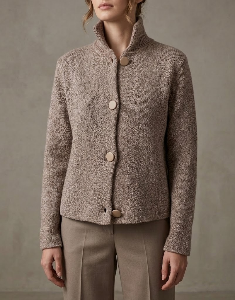 Apolline - Veste femme en maille bouclette, col montant