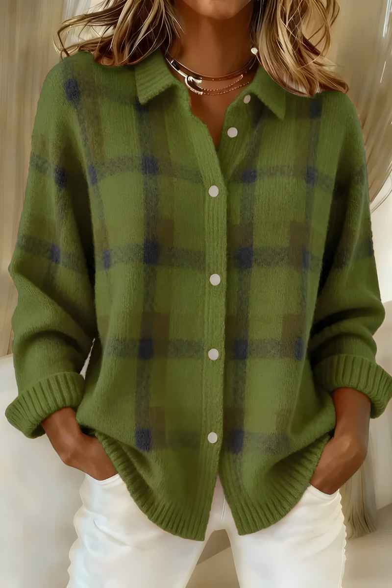 Pénélope - Cardigan femme à carreaux, maille douce