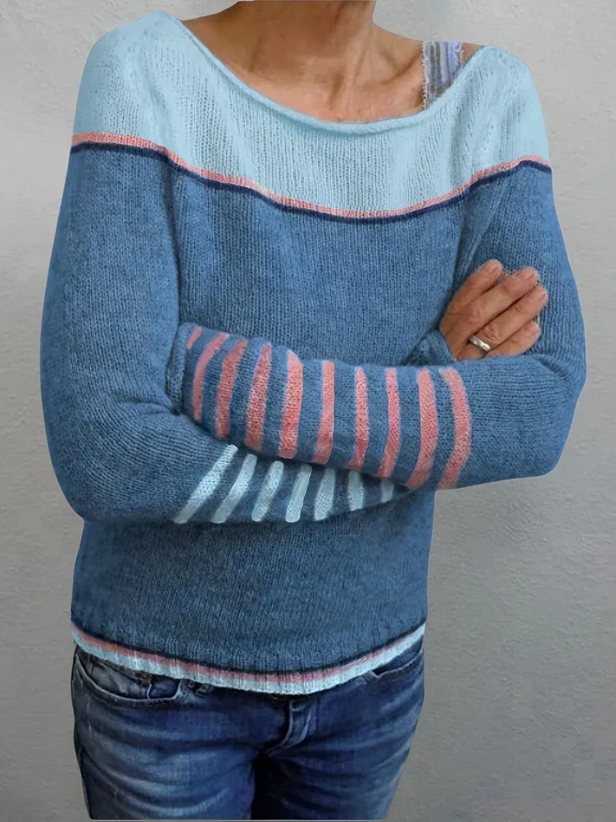 Clémence - Pull femme rayé, maille col rond