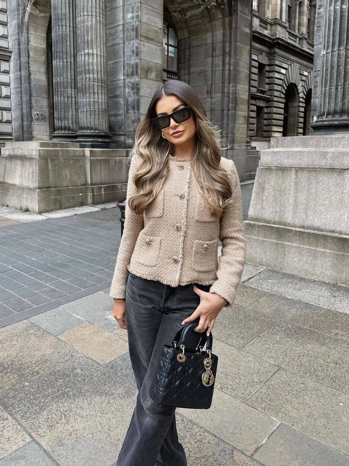 Capucine - Veste blazer femme en tweed, coupe courte boutonnée