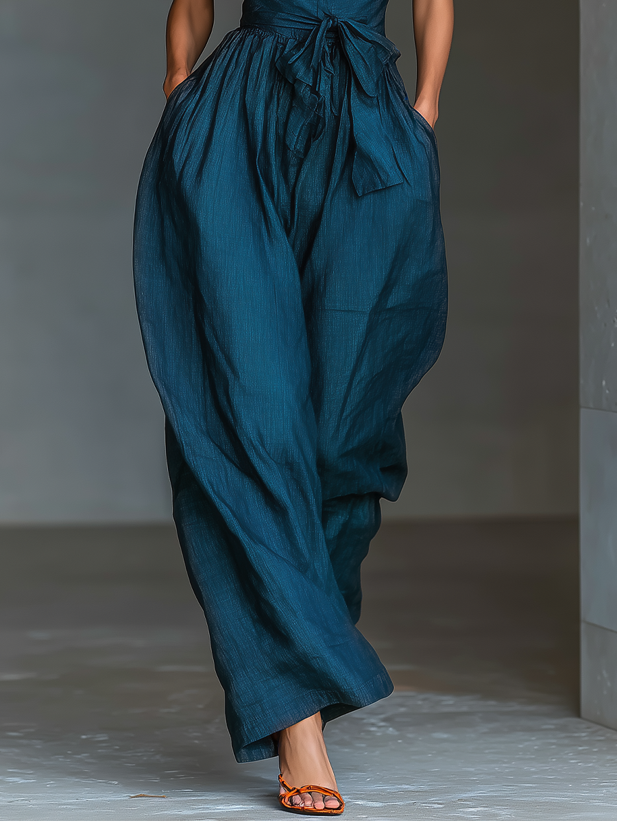 Garance - Combinaison femme marine, col croisé, jambe large