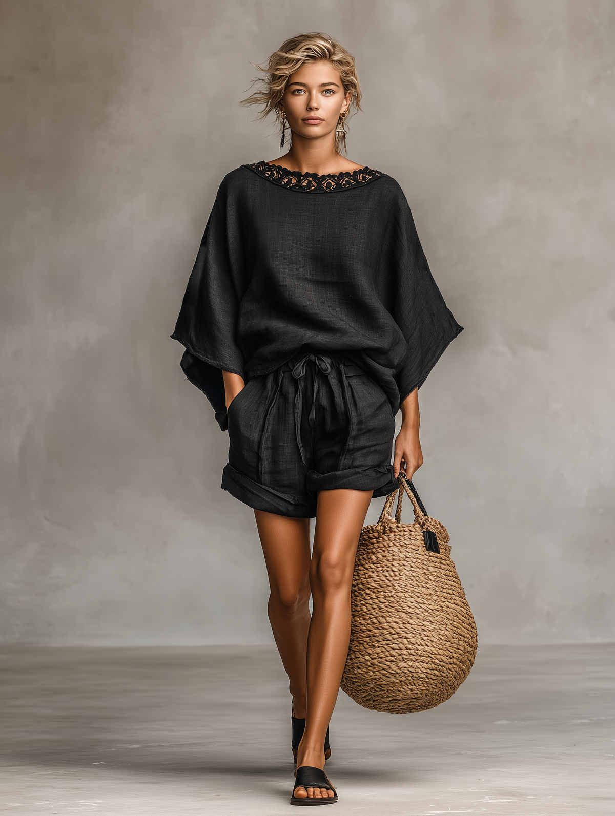 Félicie - Ensemble femme blouse col bateau et short