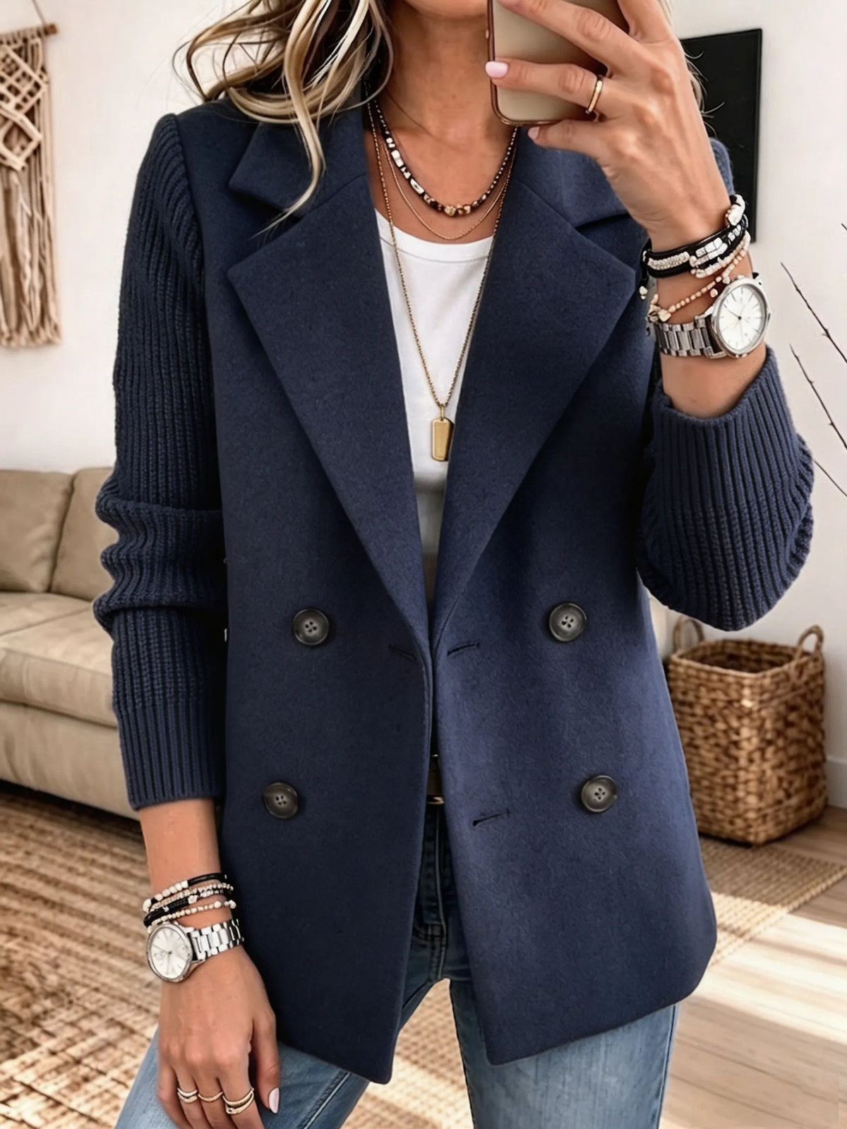 Camille | Blazer Femme Croisé à Manches Côtelées