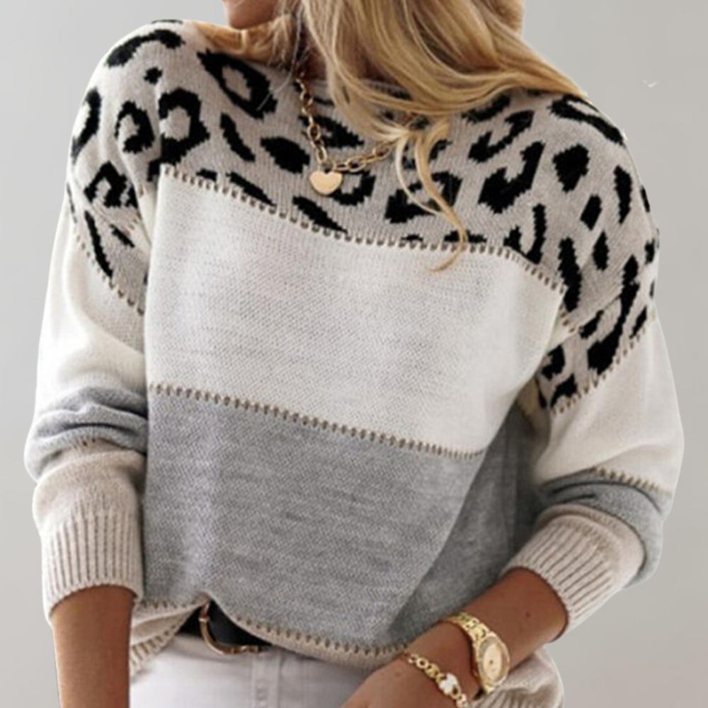 Delphine - Pull femme imprimé léopard, maille légère