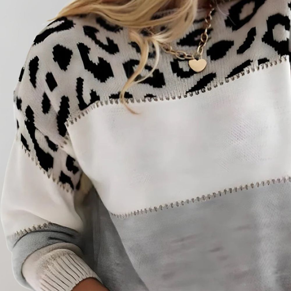 Delphine - Pull femme imprimé léopard, maille légère