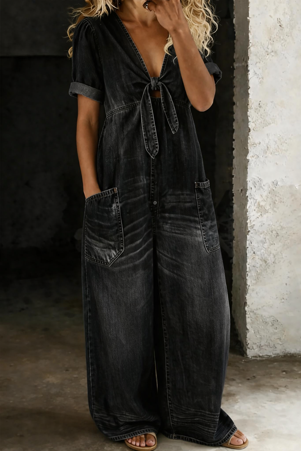 Margot - Combinaison femme col V, manches courtes