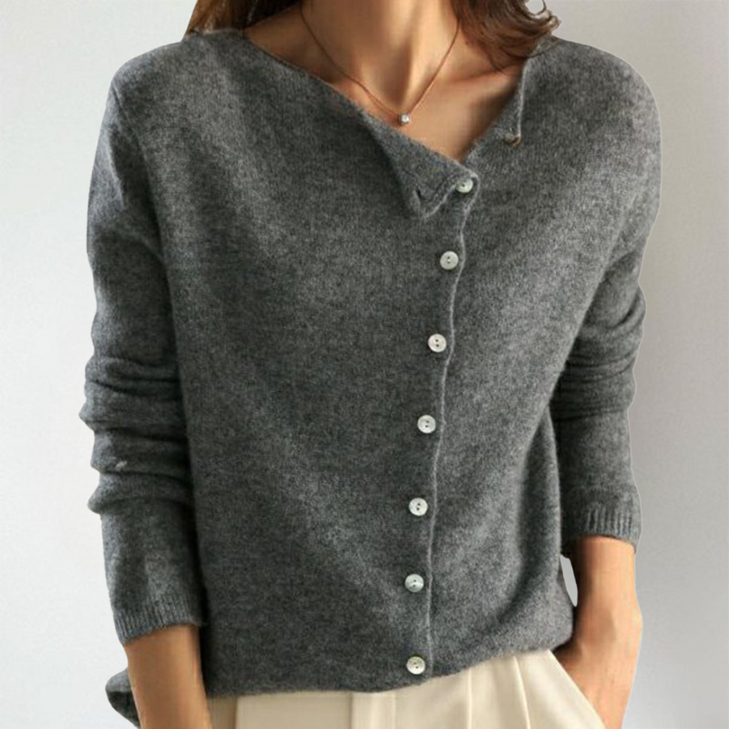 Victoire - Cardigan femme asymétrique, boutons