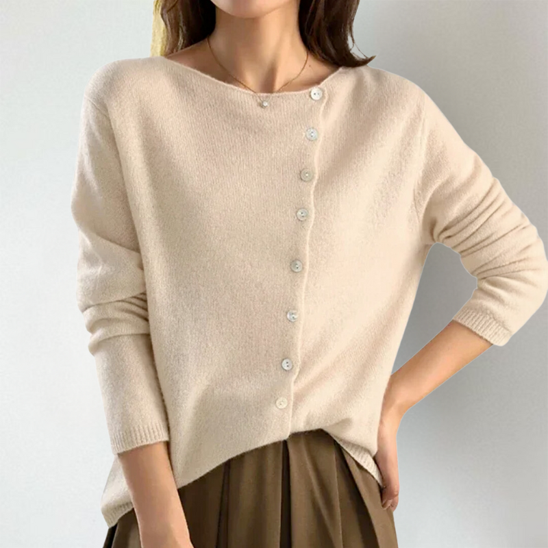 Victoire - Cardigan femme asymétrique, boutons