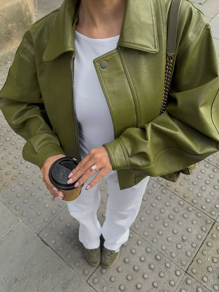 Noémie - Blouson bomber femme oversize, aspect cuir