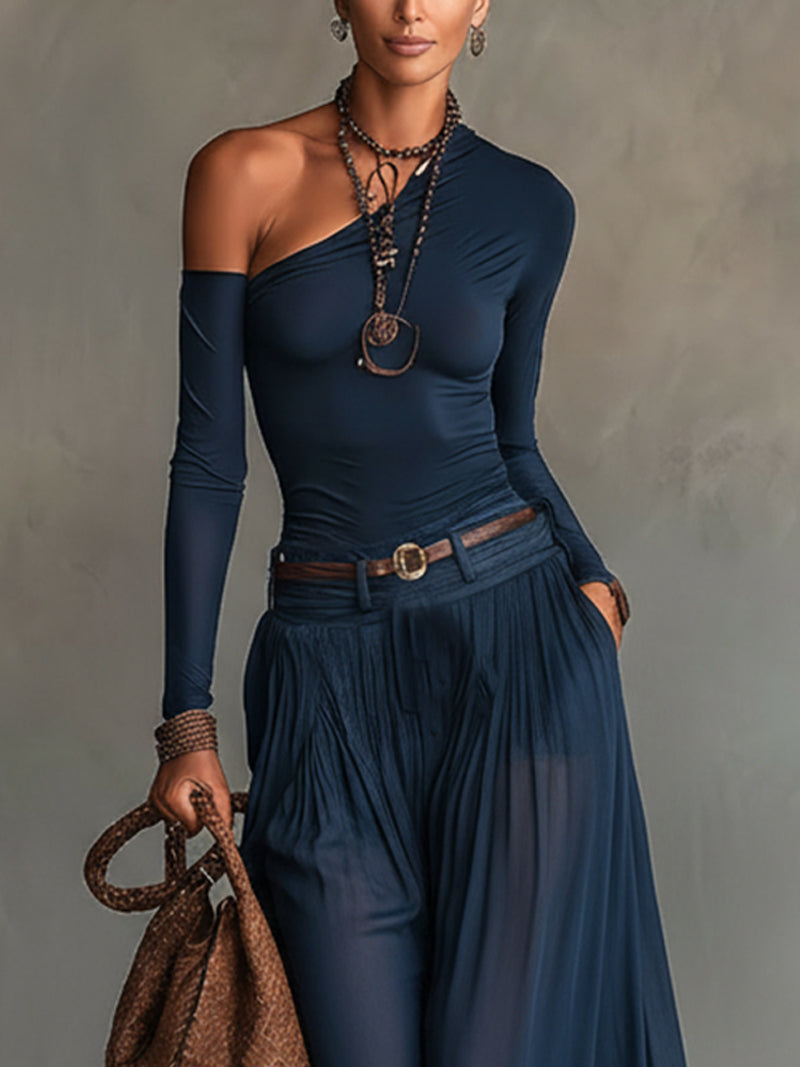 Béatrice - Ensemble femme top une épaule, jupe tulle