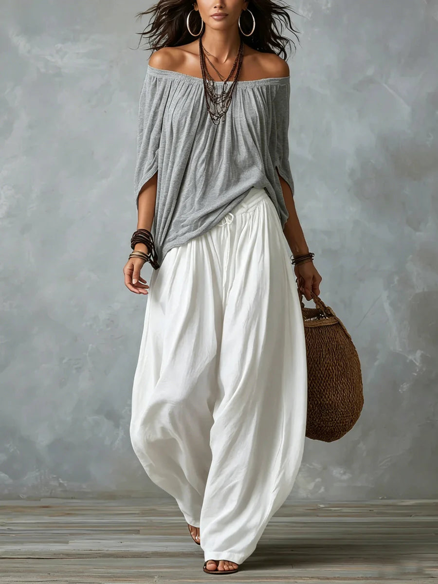 Hélène - Ensemble femme élégant, top asymétrique