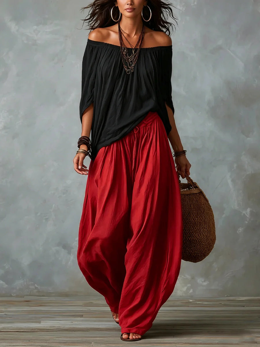 Hélène - Ensemble femme élégant, top asymétrique