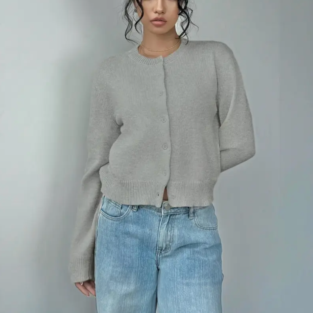 Hortense - Cardigan court femme, col rond, boutons
