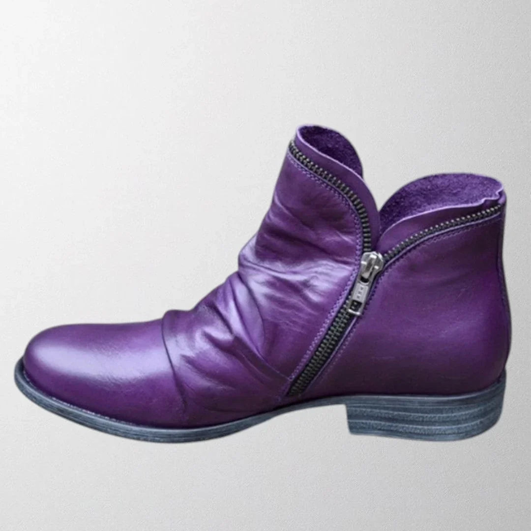Amélie - Bottines femme aspect cuir, zip latéral