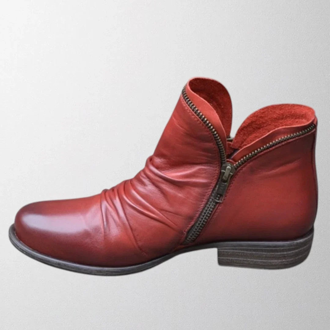 Amélie - Bottines femme aspect cuir, zip latéral