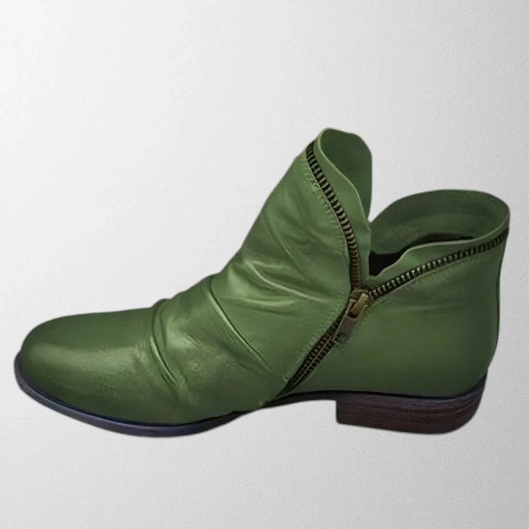 Amélie - Bottines femme aspect cuir, zip latéral