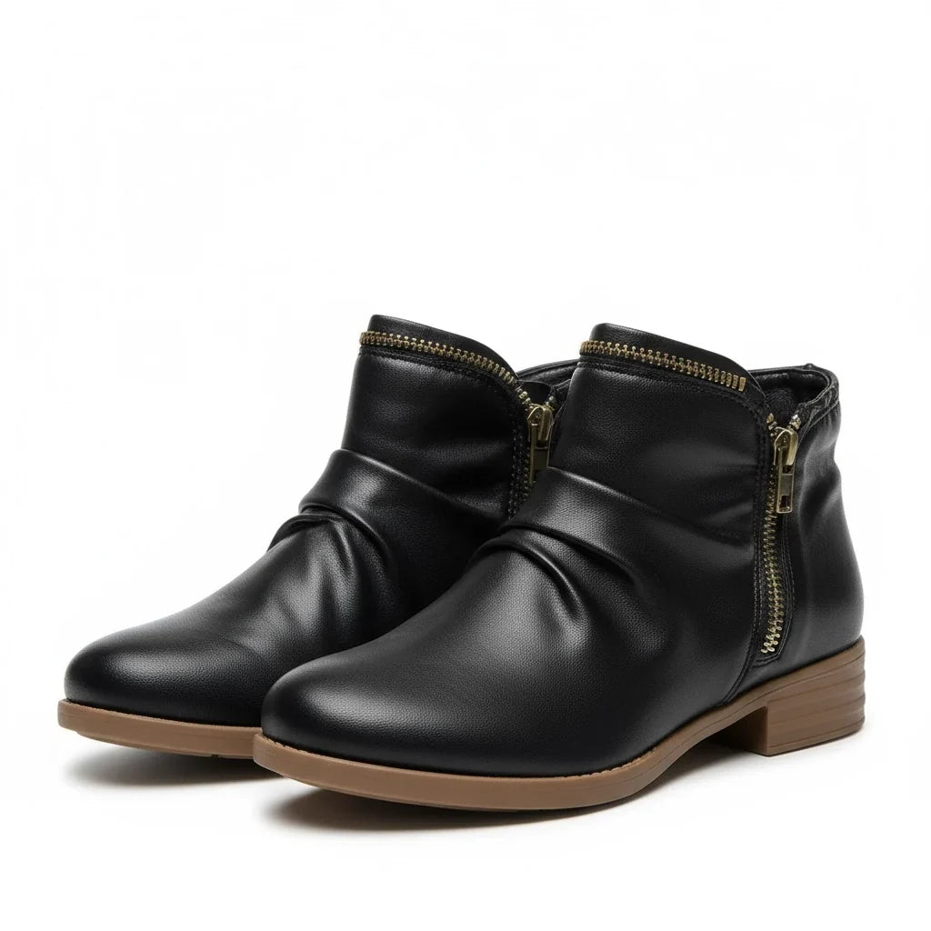 Amélie - Bottines femme aspect cuir, zip latéral