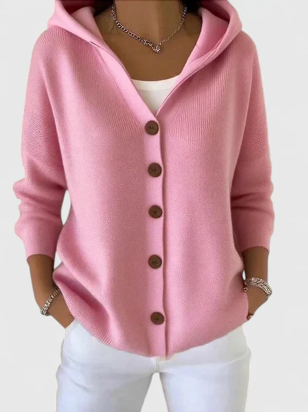 Laure - Cardigan femme à capuche, boutons