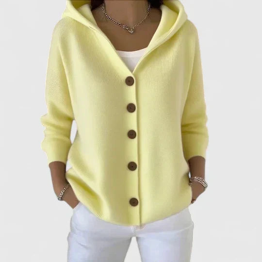 Laure - Cardigan femme à capuche, boutons
