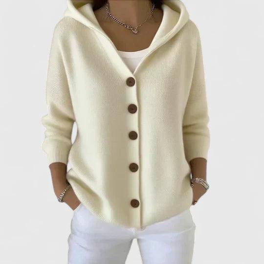 Laure - Cardigan femme à capuche, boutons