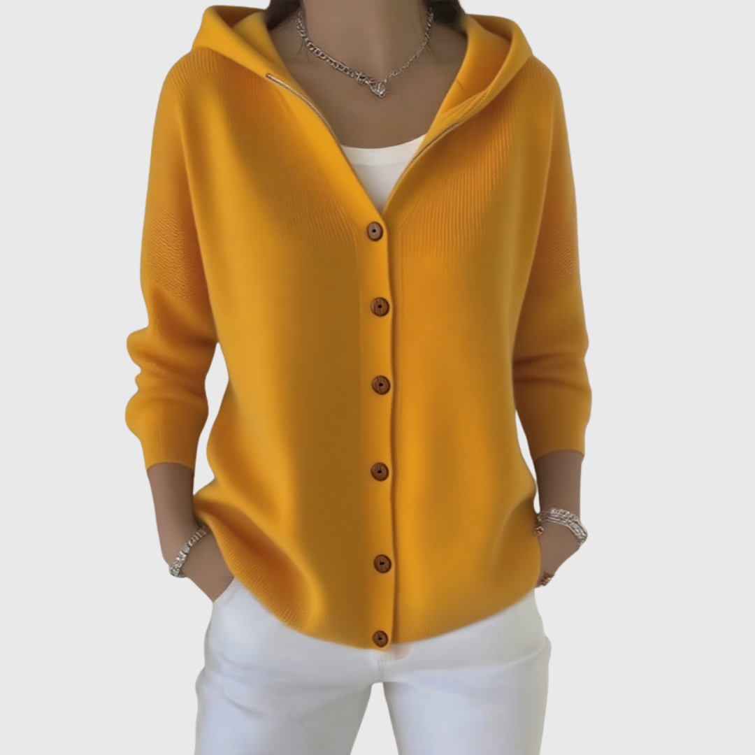 Laure - Cardigan femme à capuche, boutons