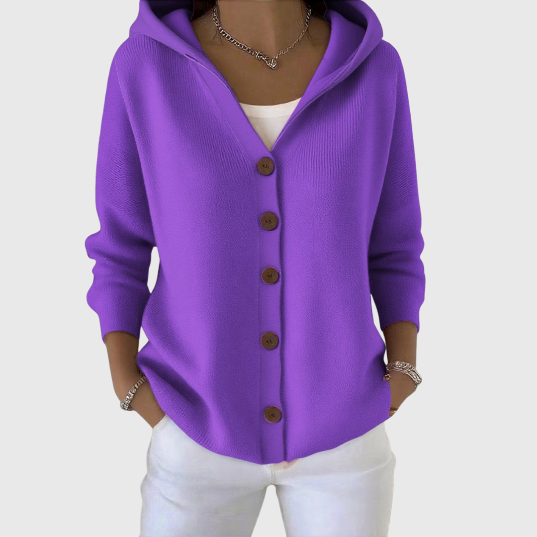 Laure - Cardigan femme à capuche, boutons