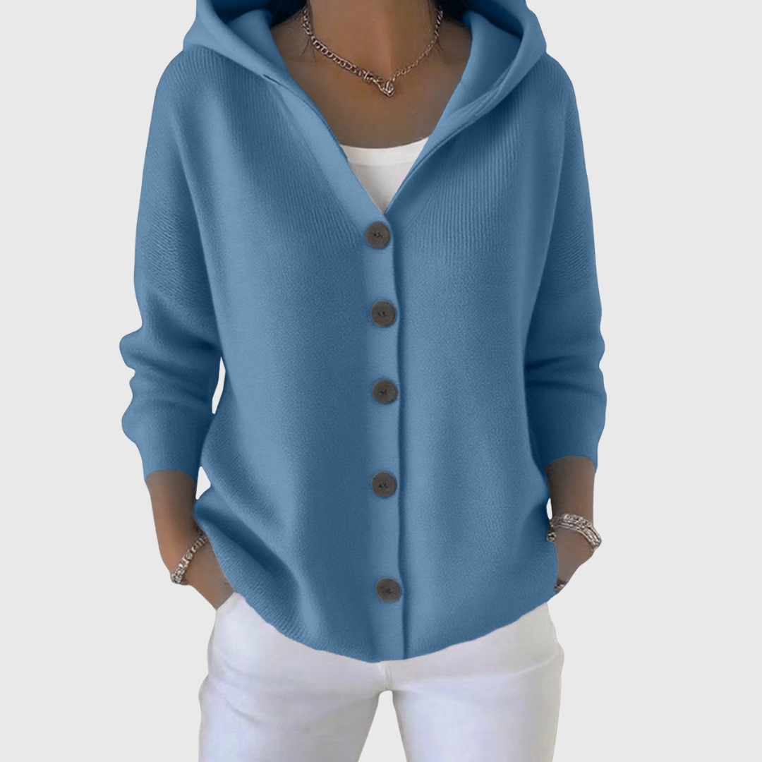 Laure - Cardigan femme à capuche, boutons