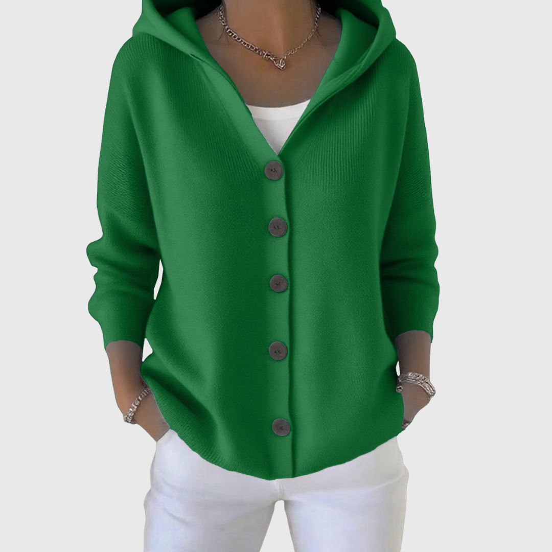 Laure - Cardigan femme à capuche, boutons