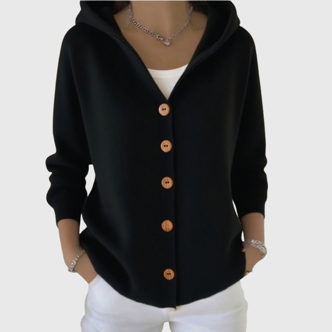 Laure - Cardigan femme à capuche, boutons