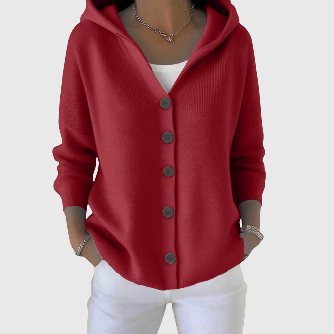 Laure - Cardigan femme à capuche, boutons