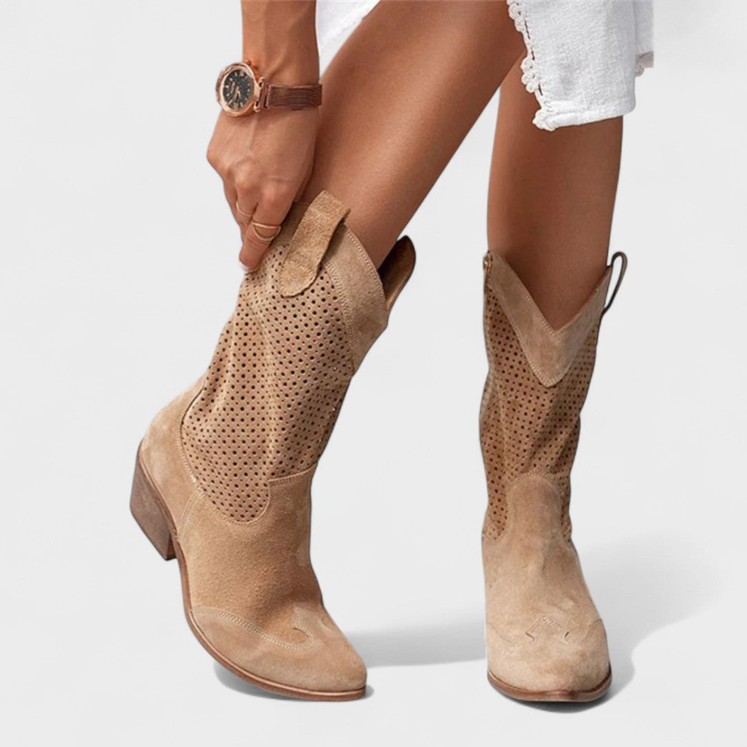 Océane - Bottes santiags femme ajourées, talon bloc