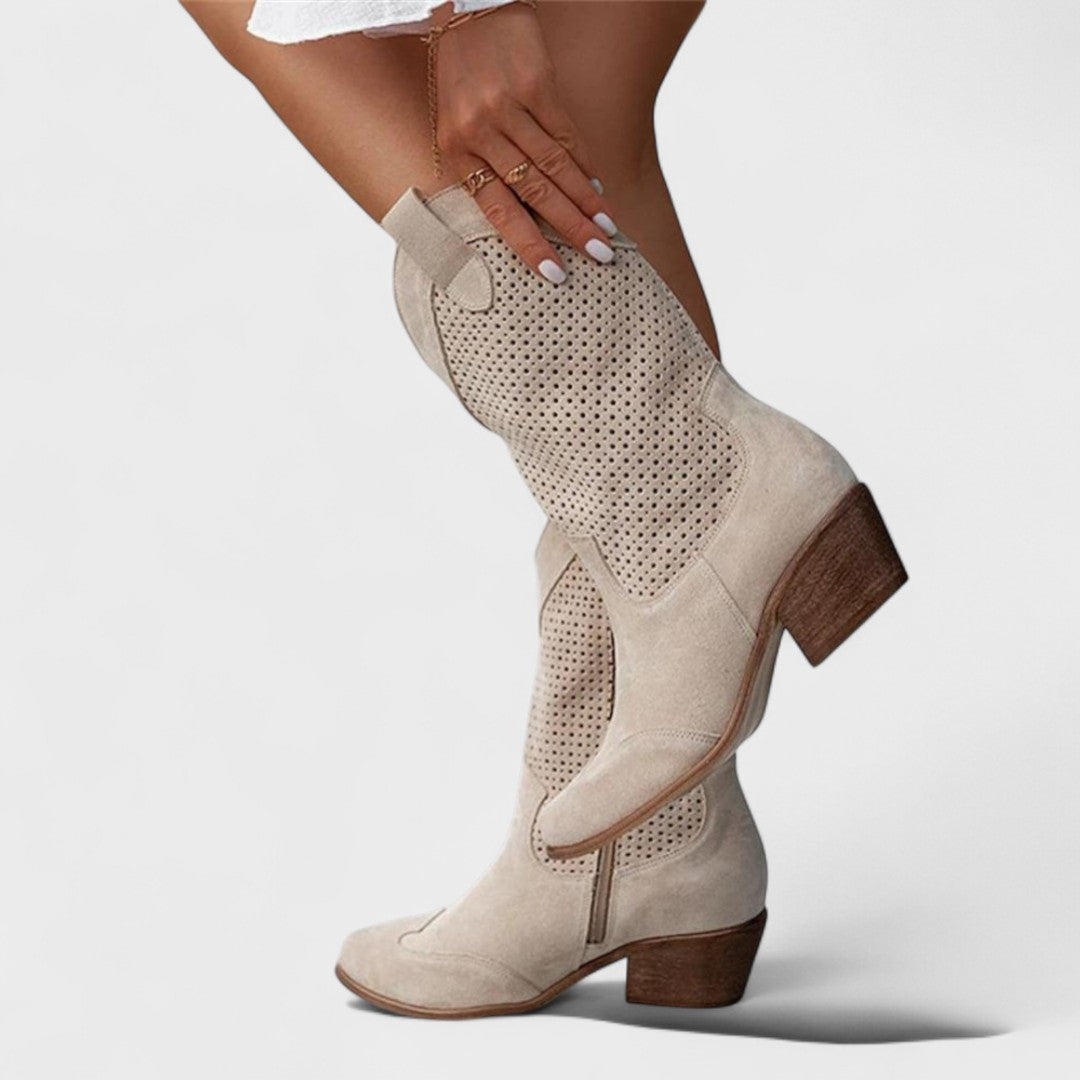 Océane - Bottes santiags femme ajourées, talon bloc