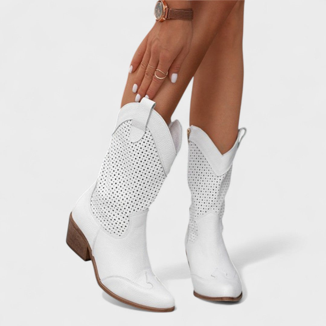 Océane - Bottes santiags femme ajourées, talon bloc