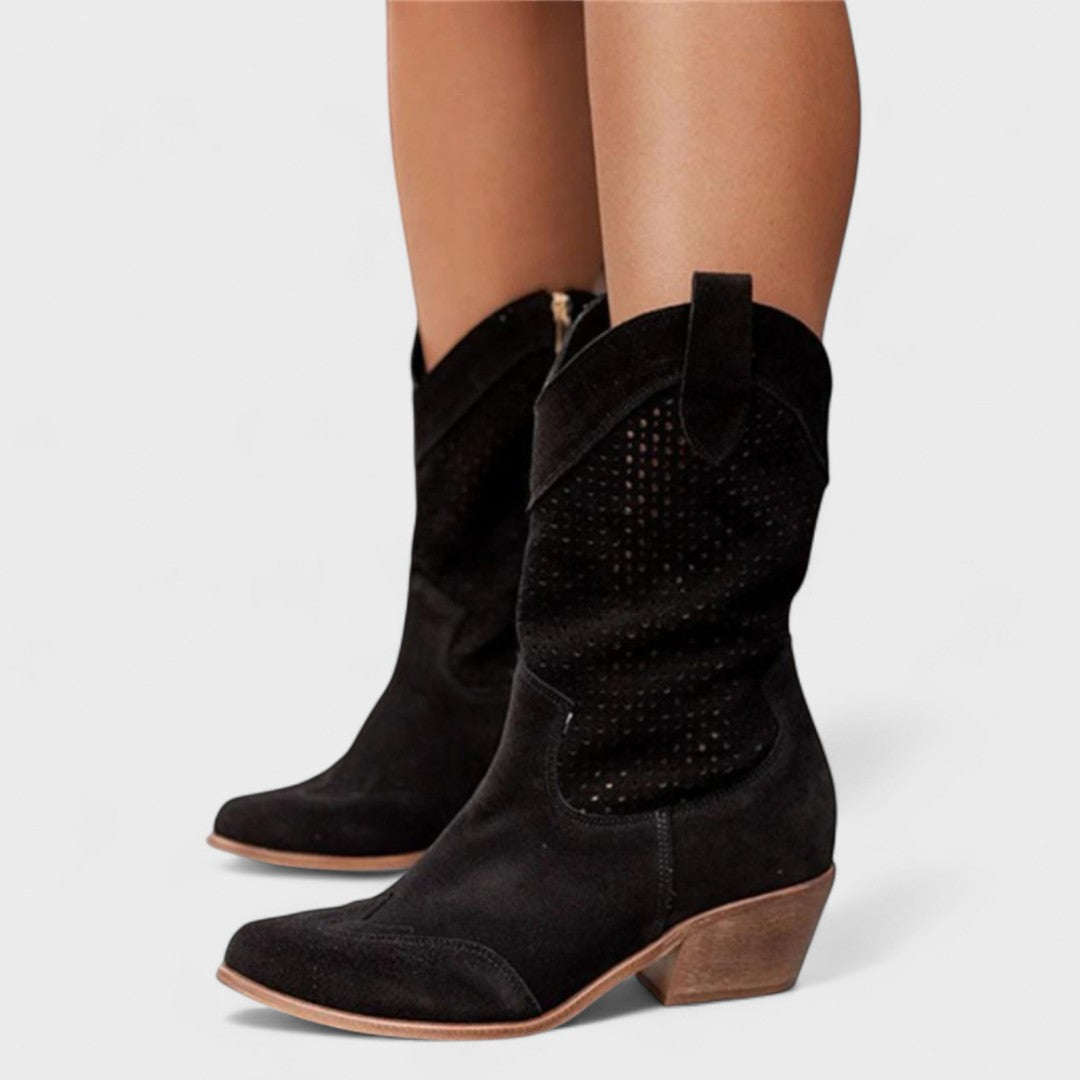 Océane - Bottes santiags femme ajourées, talon bloc