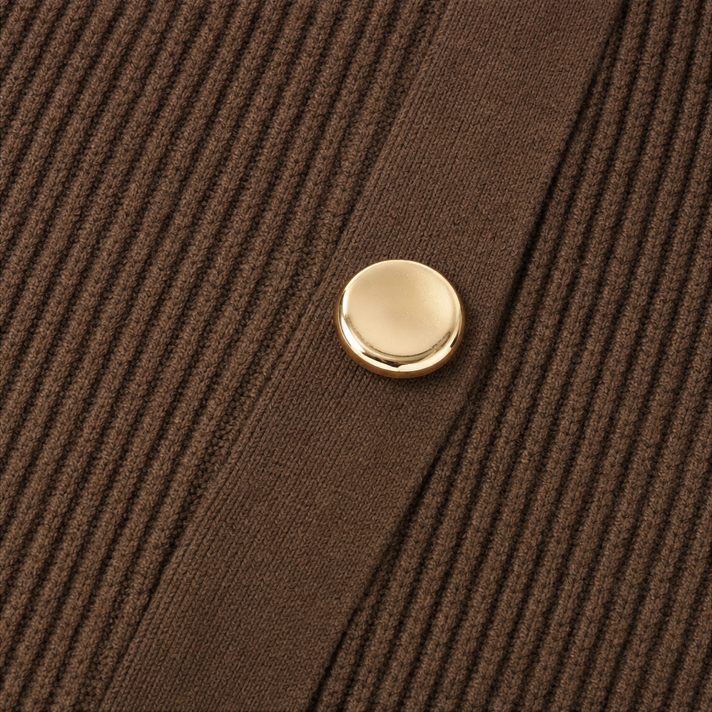 Camille | Cardigan Asymétrique à Boutons Dorés et Manches Bishop