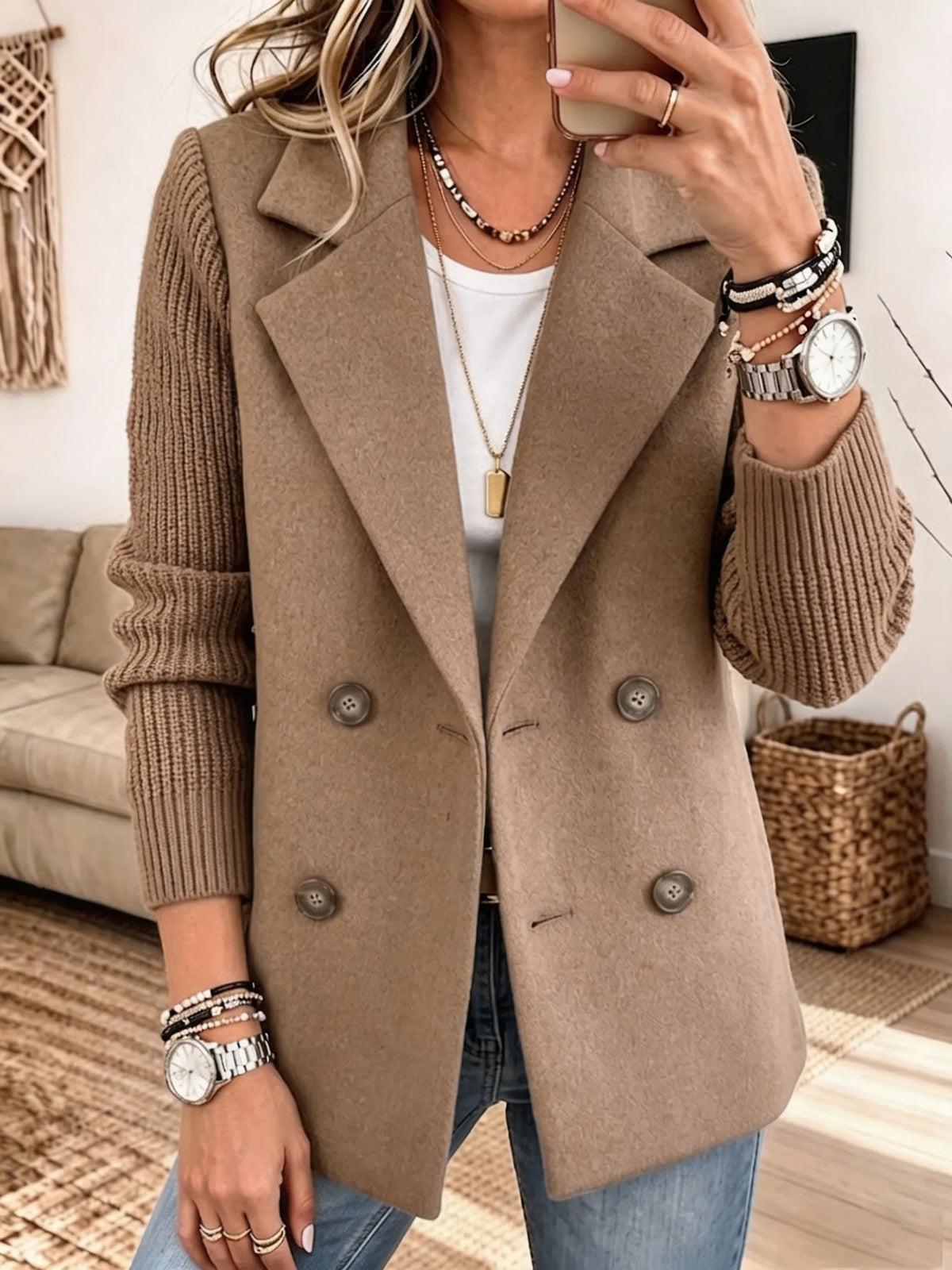 Camille | Blazer Femme Croisé à Manches Côtelées