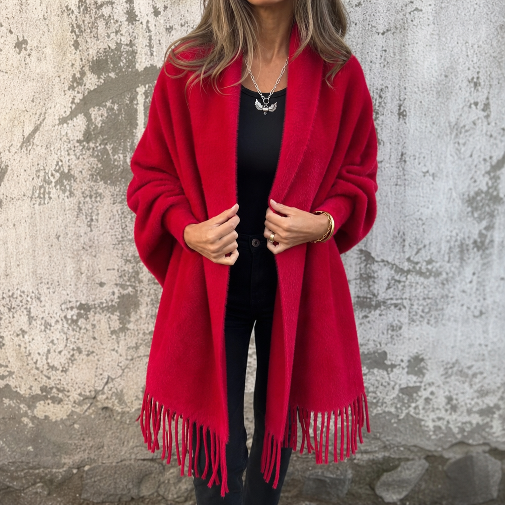 Céleste | Manteau drapé à col châle et devant ouvert