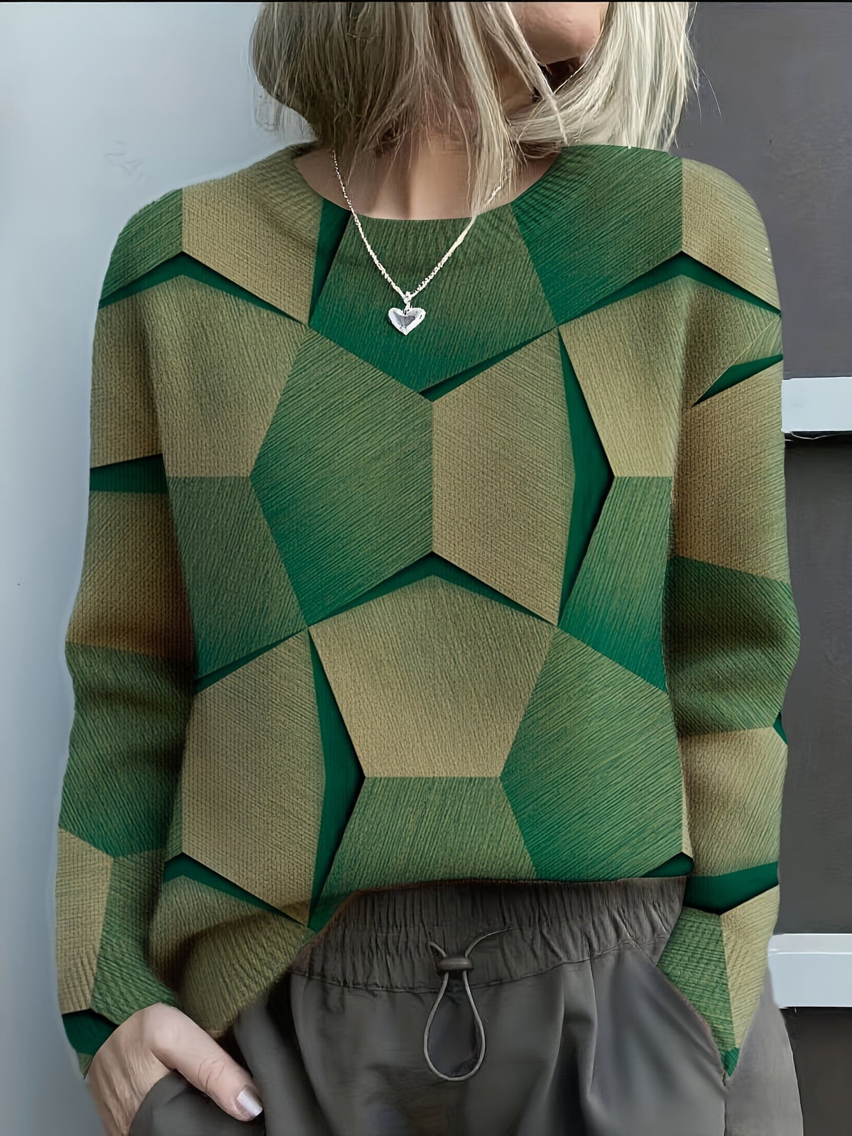 Iris - Pull femme imprimé géométrique, col rond