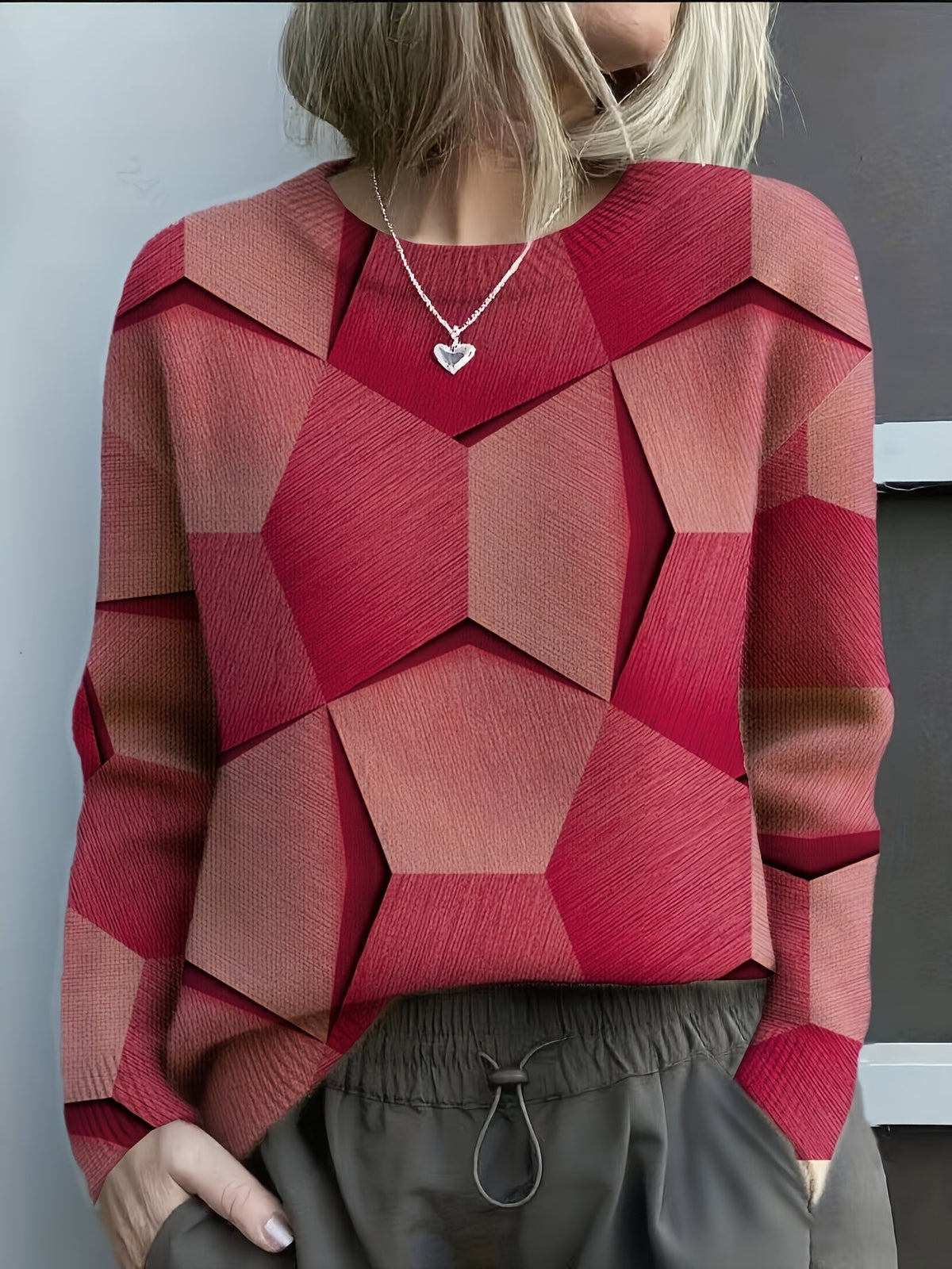 Iris - Pull femme imprimé géométrique, col rond
