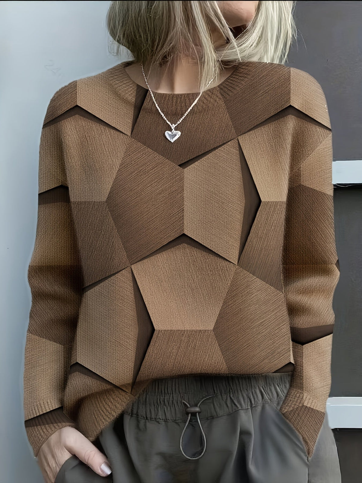 Iris - Pull femme imprimé géométrique, col rond
