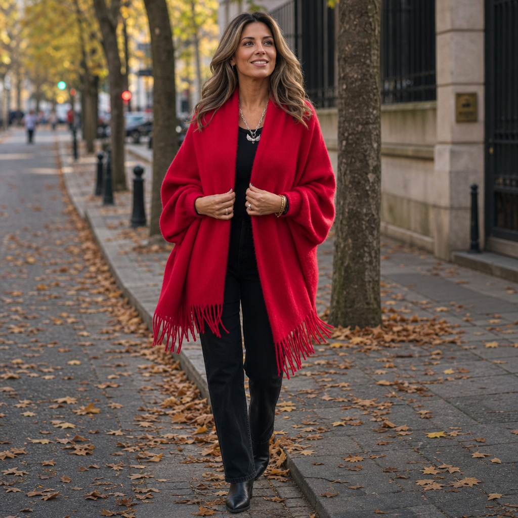 Céleste | Manteau drapé à col châle et devant ouvert