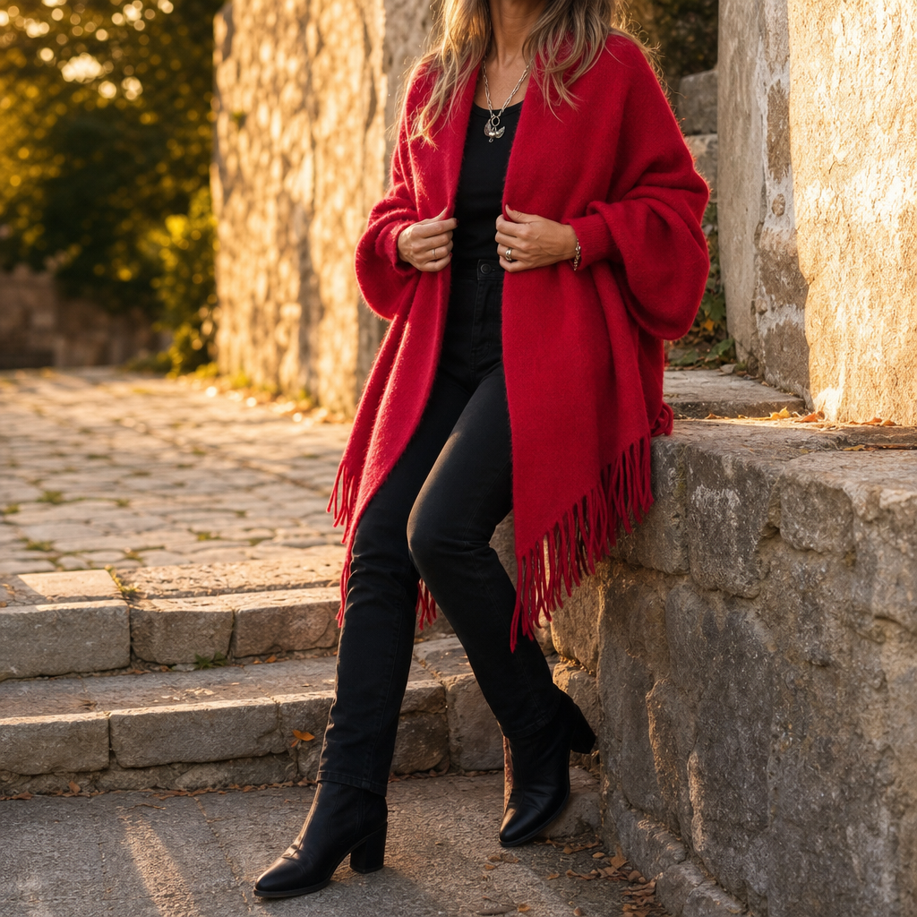 Céleste | Manteau drapé à col châle et devant ouvert