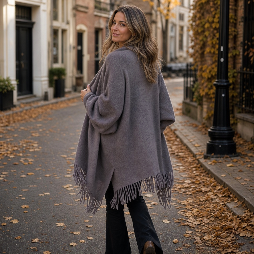 Céleste | Manteau drapé à col châle et devant ouvert