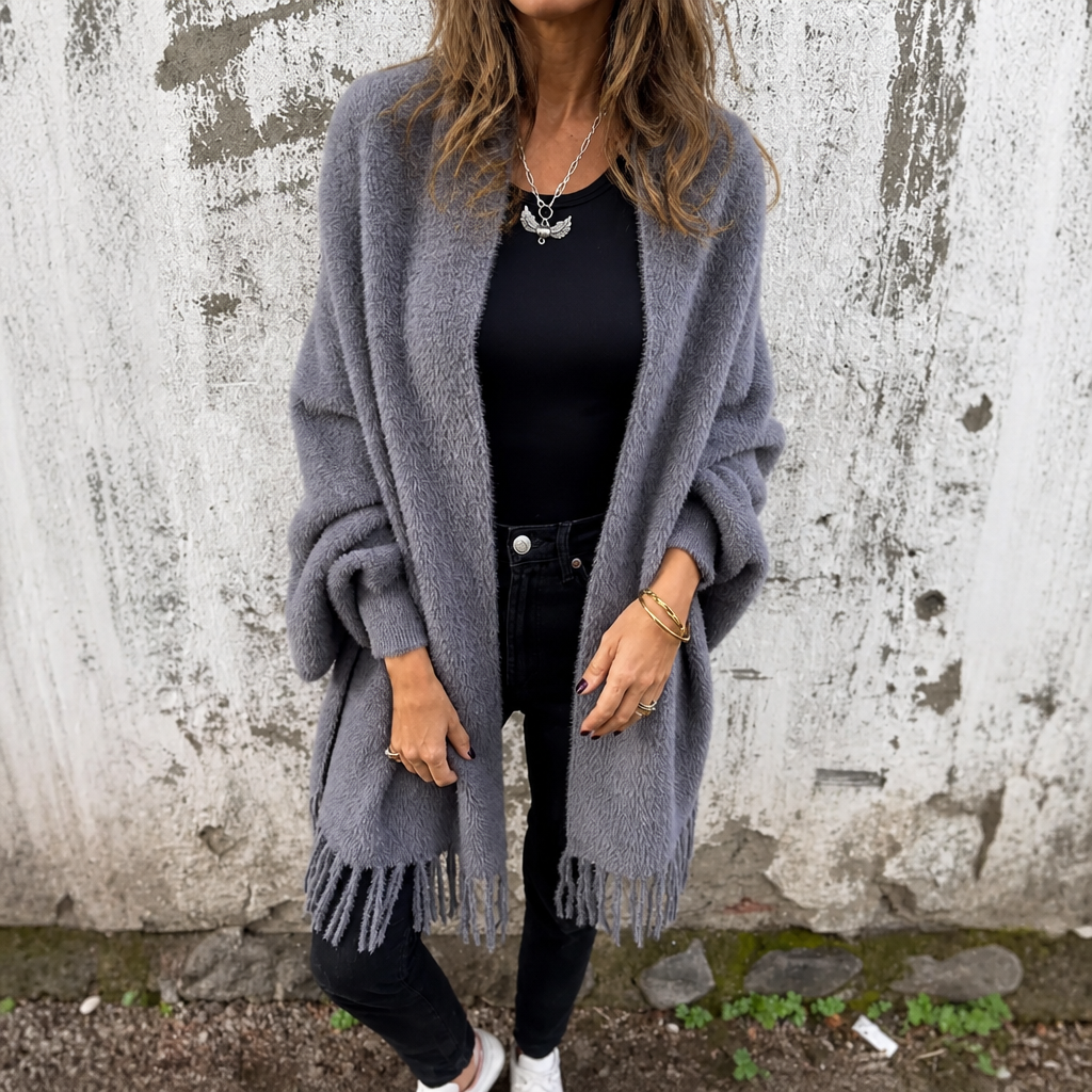 Céleste | Manteau drapé à col châle et devant ouvert