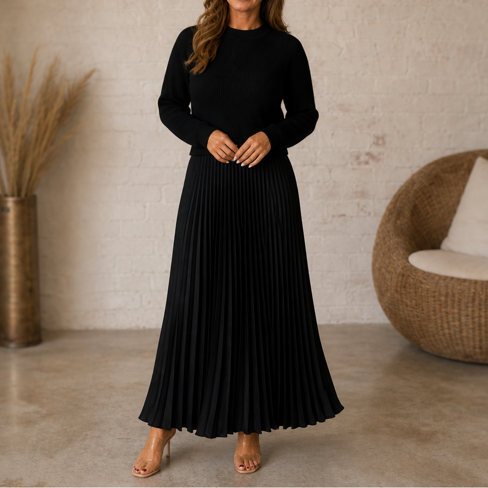 Camille | Robe Femme Maxi Plissée à Buste Effet Pull-over
