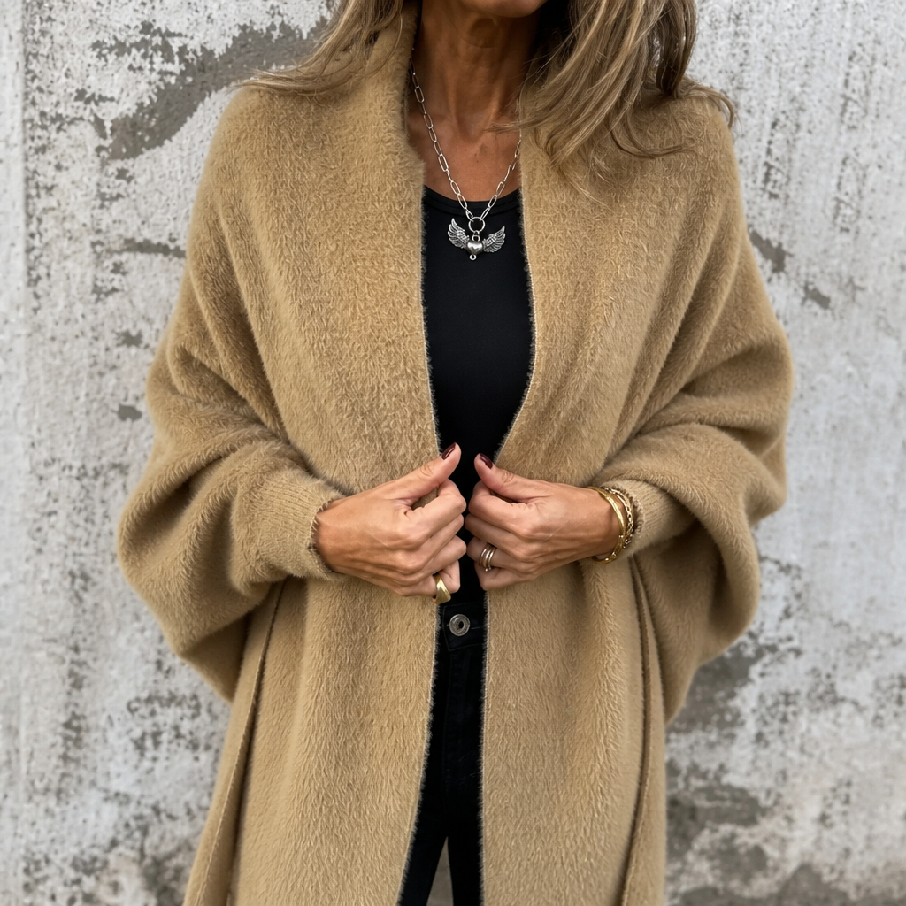Céleste | Manteau drapé à col châle et devant ouvert