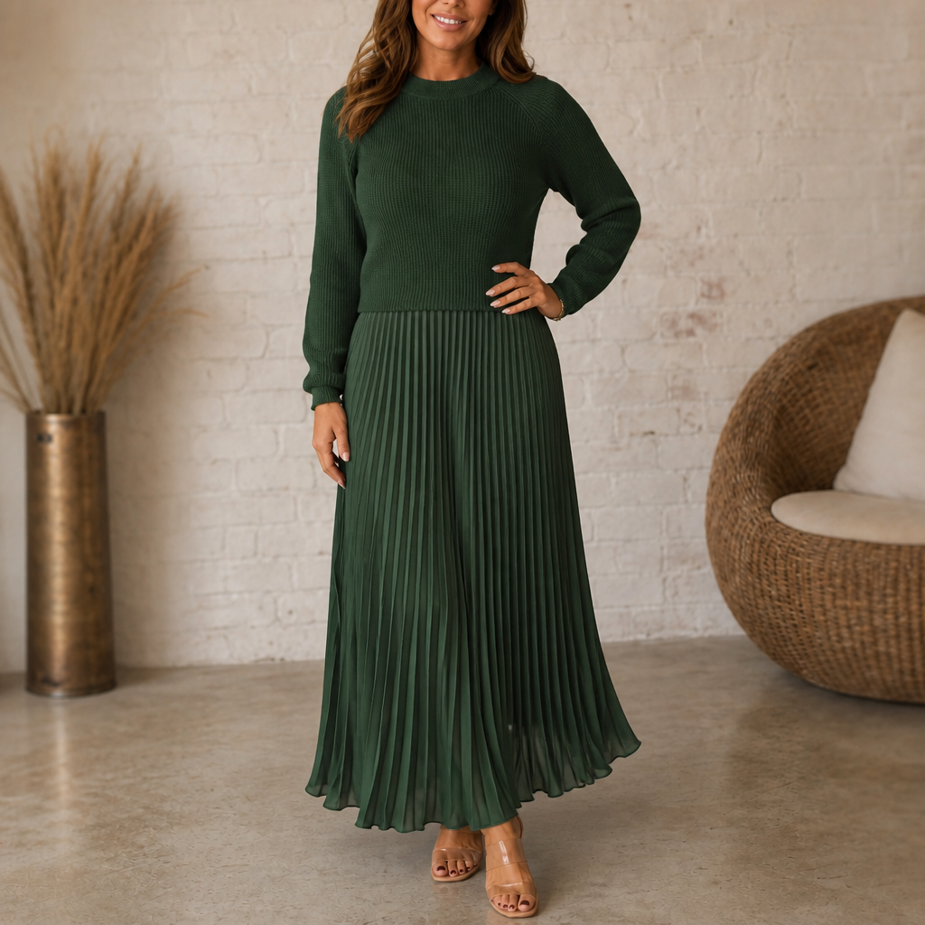 Camille | Robe Femme Maxi Plissée à Buste Effet Pull-over