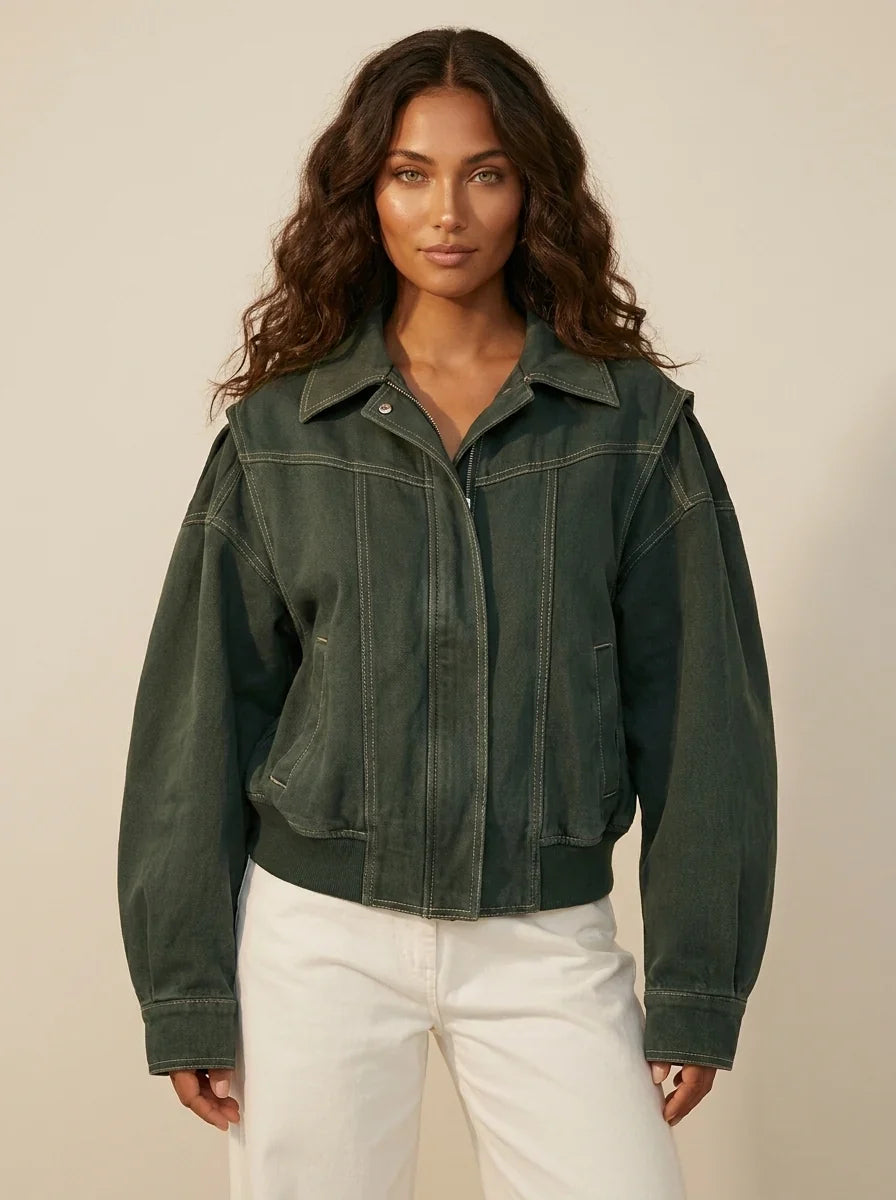Louise - Blouson bomber femme oversize, coutures contrastées