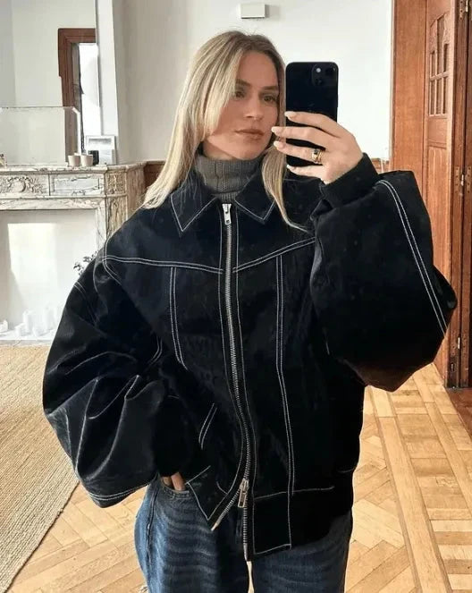 Louise - Blouson bomber femme oversize, coutures contrastées