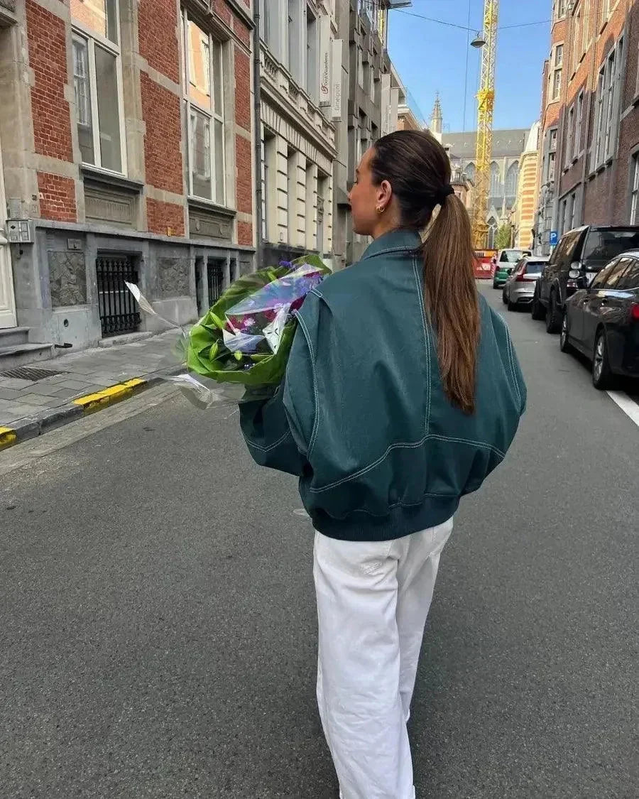 Louise - Blouson bomber femme oversize, coutures contrastées